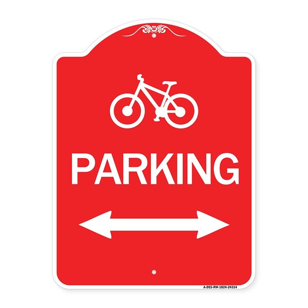 Bicycle Parking W/ Bidirectional Arrow, Red & White Aluminum Sign, 18" x 24", RW-1824-24314